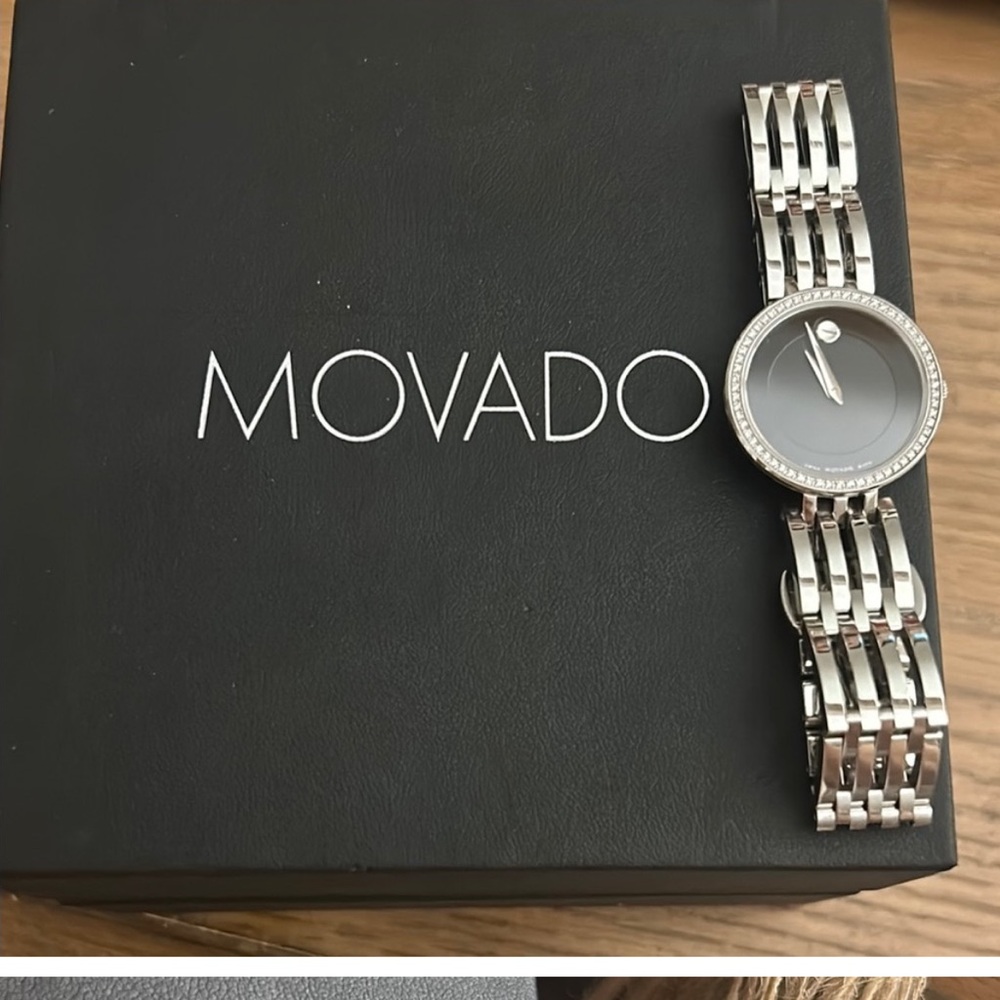 Movado Silver Timepiece with diamond Bezel AUTHENTIC!